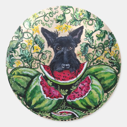 Scottish Terrier Melons Runder Aufkleber (Vorderseite)