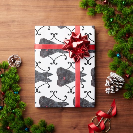Scottish Terrier mit Black Scroll Geschenkpapier (Feiertagsgeschenk)