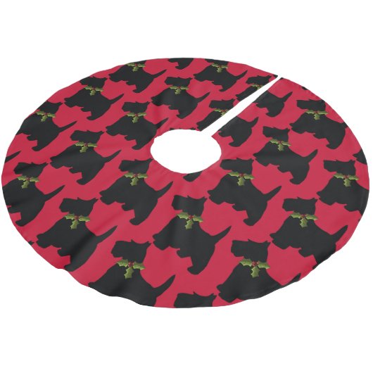 Scottish Terrier mit Weihnachtsbogen-Hundemuster Polyester Weihnachtsbaumdecke (Schrägansicht)