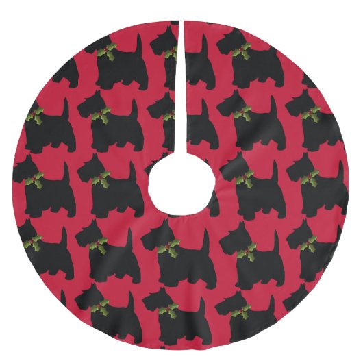 Scottish Terrier mit Weihnachtsbogen-Hundemuster Polyester Weihnachtsbaumdecke (Vorderseite)