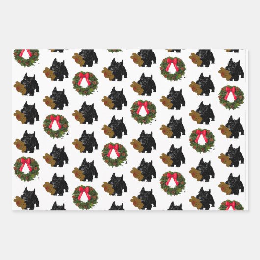 Scottish Terrier mit Weihnachtskranz Geschenkpapier Set (Vorderseite 3)