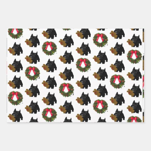 Scottish Terrier mit Weihnachtskranz Geschenkpapier Set (Vorderseite 2)