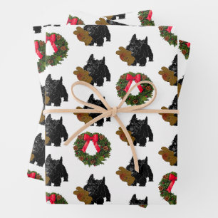 Scottish Terrier mit Weihnachtskranz Geschenkpapier Set