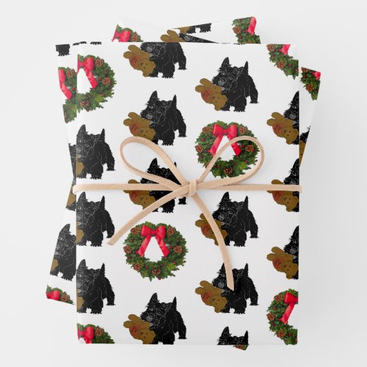 Scottish Terrier mit Weihnachtskranz Geschenkpapier Set (Beispiel)
