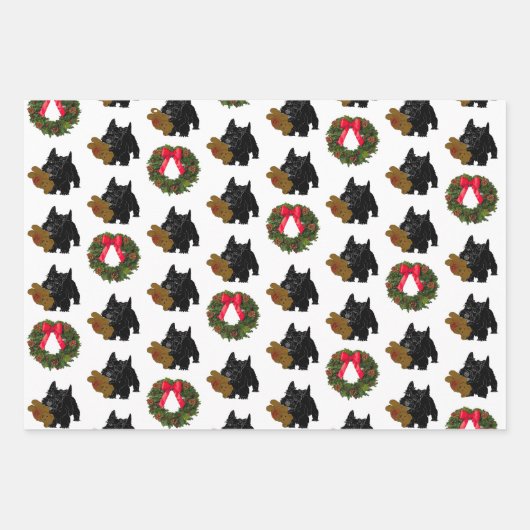 Scottish Terrier mit Weihnachtskranz Geschenkpapier Set (Vorderseite)