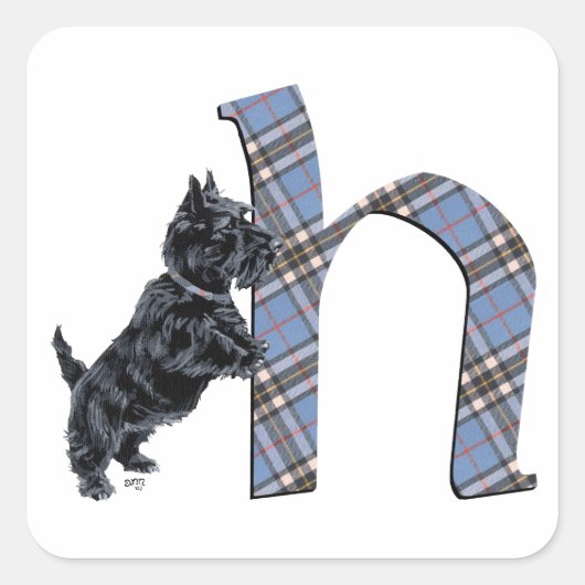 Scottish Terrier Monogram H Quadratischer Aufkleber (Vorderseite)