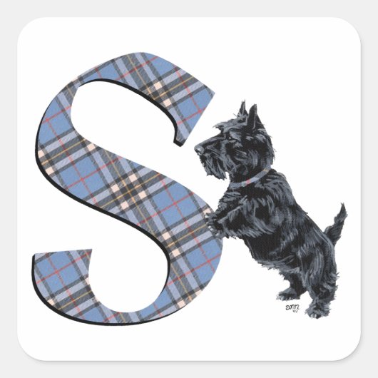 Scottish Terrier Monogram S Quadratischer Aufkleber (Vorderseite)