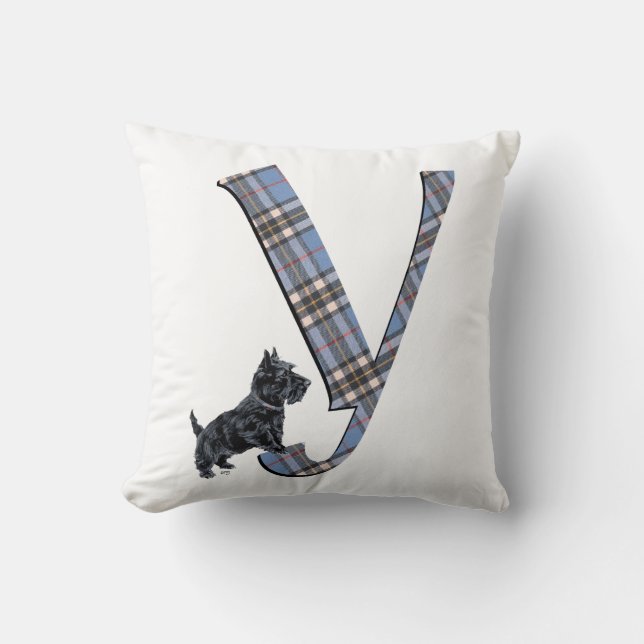 Scottish Terrier Monogram Y Pillow Kissen (Vorderseite)