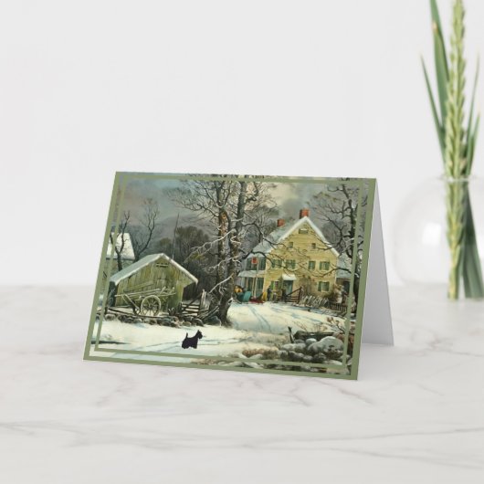 Scottish Terrier Old Fashioned Winter Karte (Vorderseite)