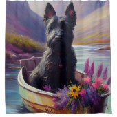 Scottish Terrier on a Paddle: Ein Landschaftliches Duschvorhang (Vorderseite)