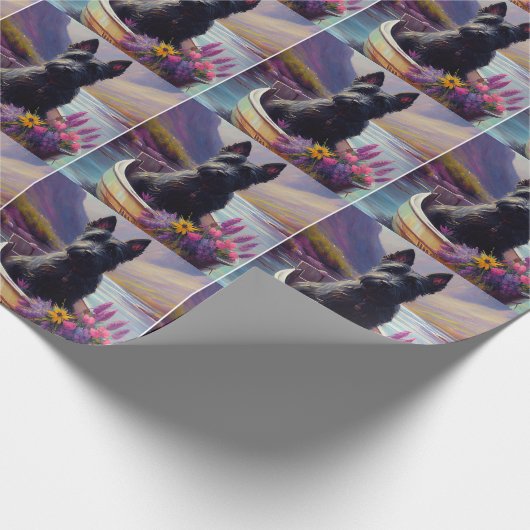 Scottish Terrier on a Paddle: Ein Landschaftliches Geschenkpapier (Ecke)