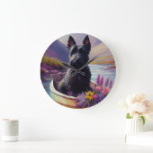 Scottish Terrier on a Paddle: Ein Landschaftliches Große Wanduhr (Zuhause)