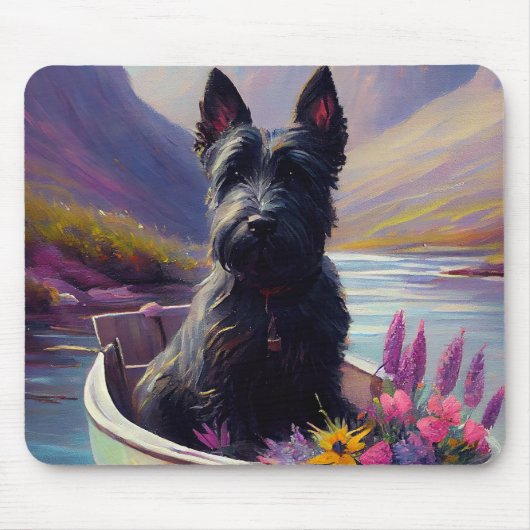 Scottish Terrier on a Paddle: Ein Landschaftliches Mousepad (Vorne)