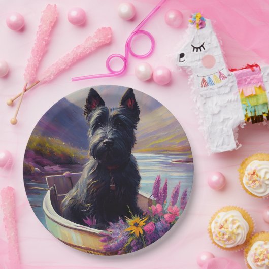 Scottish Terrier on a Paddle: Ein Landschaftliches Pappteller (Party)