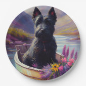 Scottish Terrier on a Paddle: Ein Landschaftliches Pappteller (Vorderseite)