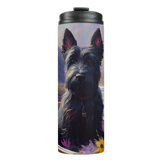 Scottish Terrier on a Paddle: Ein Landschaftliches Thermosbecher (Vorderseite)