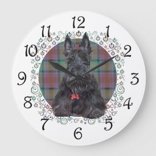 Scottish Terrier on Tartan Große Wanduhr