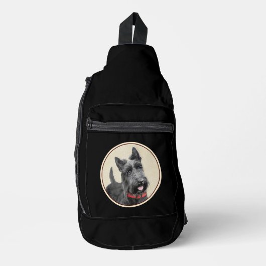 Scottish Terrier Painting Black Original Dog Art Crossbody Bag (Vorderseite)