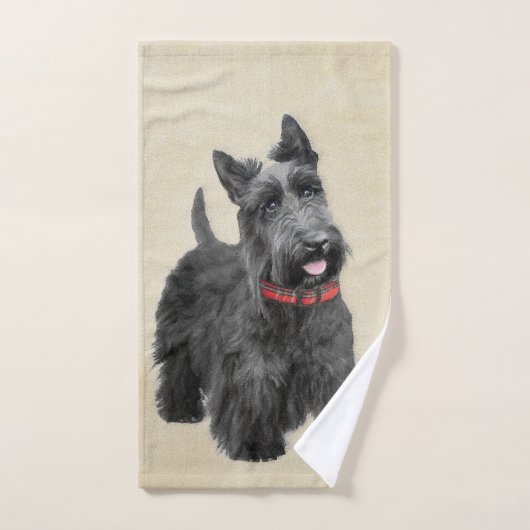 Scottish Terrier Painting - Niedliche Original Dog Badhandtuch Set (Handtuch)