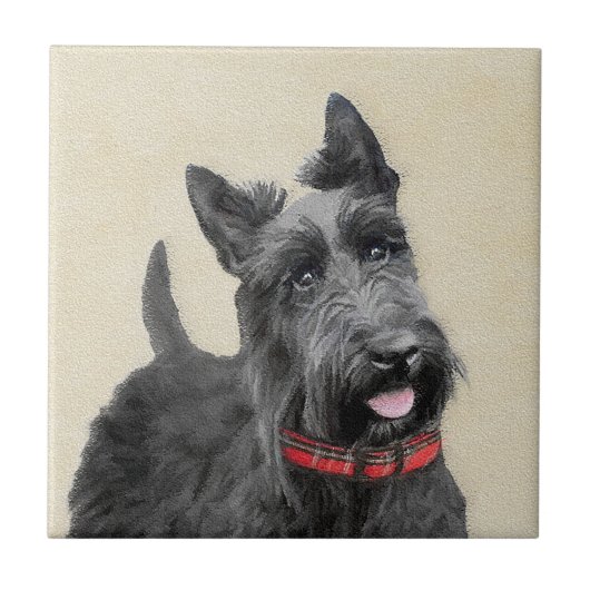 Scottish Terrier Painting - Niedliche Original Dog Fliese (Vorderseite)