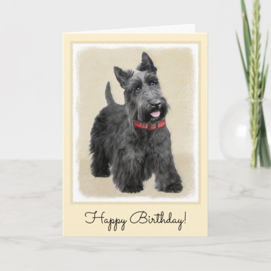 Scottish Terrier Painting - Niedliche Original Dog Karte (Vorderseite)