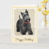 Scottish Terrier Painting - Niedliche Original Dog Karte (Gelbe Blume)