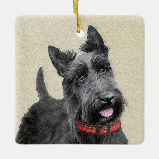 Scottish Terrier Painting - Niedliche Original Dog Keramikornament (Vorderseite)