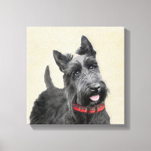 Scottish Terrier Painting - Niedliche Original Dog Leinwanddruck (Vorderseite)