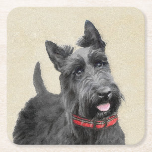 Scottish Terrier Painting - Niedliche Original Dog Rechteckiger Pappuntersetzer