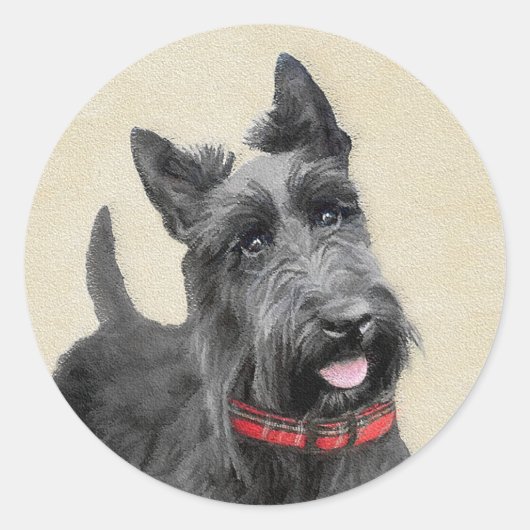 Scottish Terrier Painting - Niedliche Original Dog Runder Aufkleber (Vorderseite)