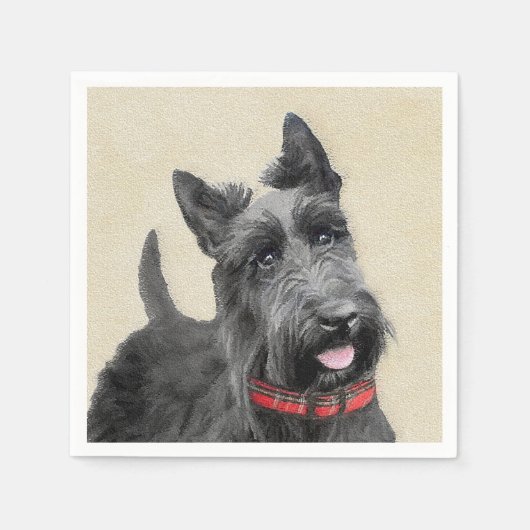 Scottish Terrier Painting - Niedliche Original Dog Serviette (Vorderseite)