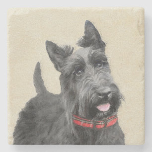 Scottish Terrier Painting - Niedliche Original Dog Steinuntersetzer