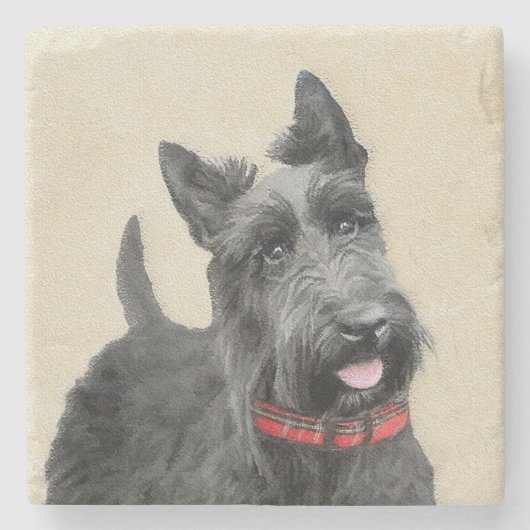 Scottish Terrier Painting - Niedliche Original Dog Steinuntersetzer (Vorderseite)
