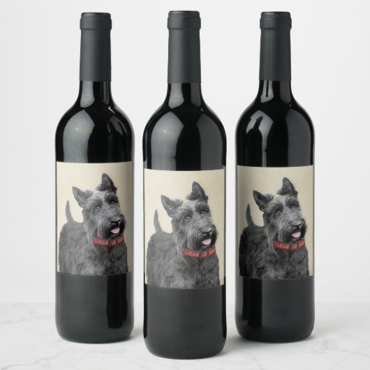 Scottish Terrier Painting - Niedliche Original Dog Weinetikett (Flaschen)