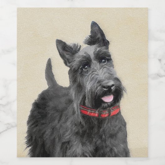 Scottish Terrier Painting - Niedliche Original Dog Weinetikett (Einzelnes Label)