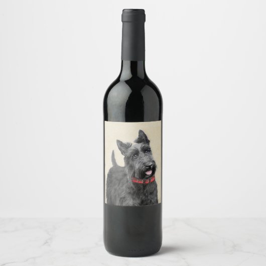 Scottish Terrier Painting - Niedliche Original Dog Weinetikett (Vorderseite)