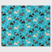 Scottish Terrier Paws and Bones Blue Geschenkpapier (Flach)