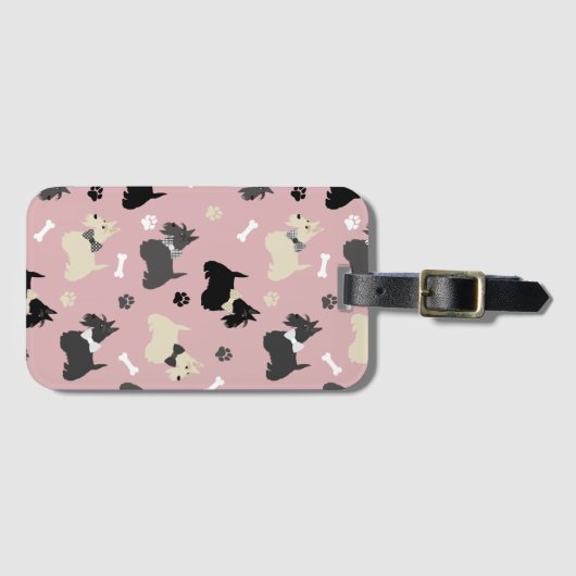 Scottish Terrier Paws and Bones Pink Gepäckanhänger (Vorderseite (Horizontal))
