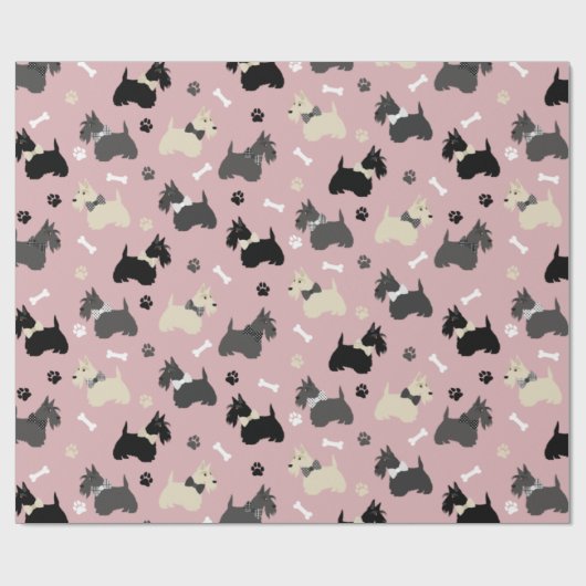 Scottish Terrier Paws and Bones Pink Geschenkpapier (Flach)