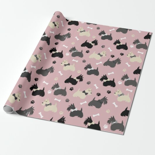 Scottish Terrier Paws and Bones Pink Geschenkpapier (Ungerollt)