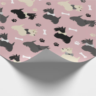 Scottish Terrier Paws and Bones Pink Geschenkpapier