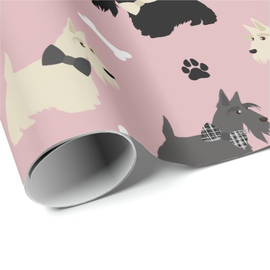 Scottish Terrier Paws and Bones Pink Geschenkpapier (Rolleneckpunkt)