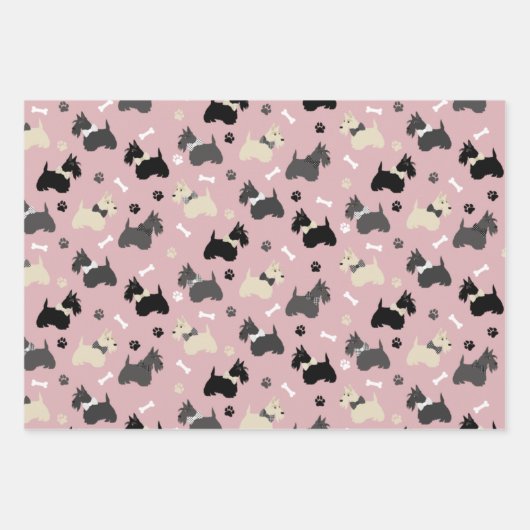 Scottish Terrier Paws and Bones Red Blue Pink Geschenkpapier Set (Vorderseite 3)