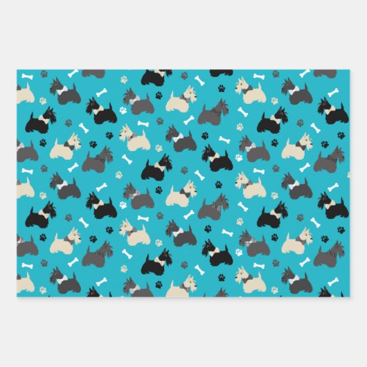 Scottish Terrier Paws and Bones Red Blue Pink Geschenkpapier Set (Vorderseite 2)