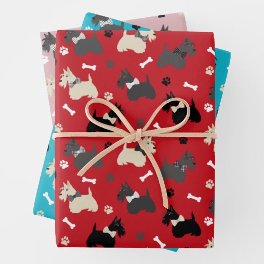 Scottish Terrier Paws and Bones Red Blue Pink Geschenkpapier Set (Beispiel)