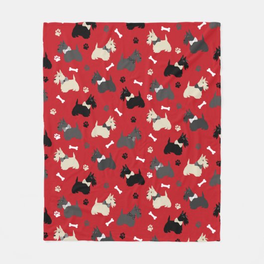 Scottish Terrier Paws and Bones Red Fleecedecke (Vorderseite)