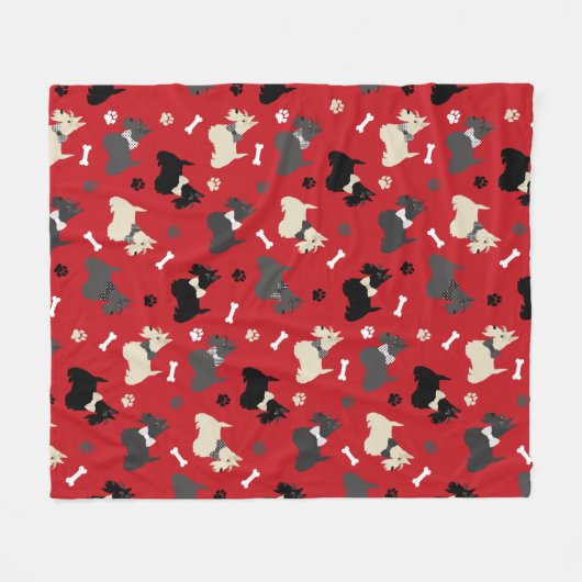 Scottish Terrier Paws and Bones Red Fleecedecke (Vorderseite (Horizontal))