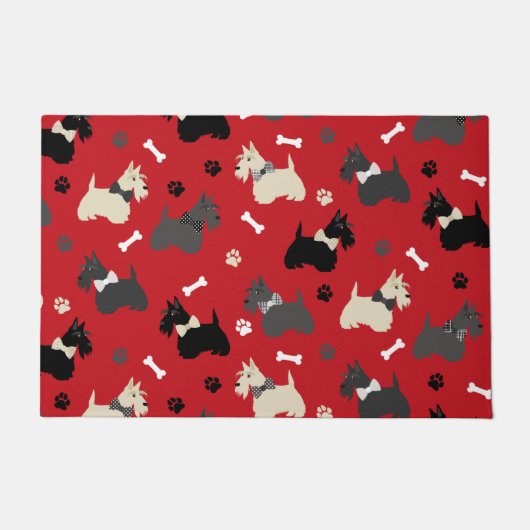 Scottish Terrier Paws and Bones Red Fußmatte (Vorderseite)