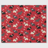 Scottish Terrier Paws and Bones Red Geschenkpapier (Flach)