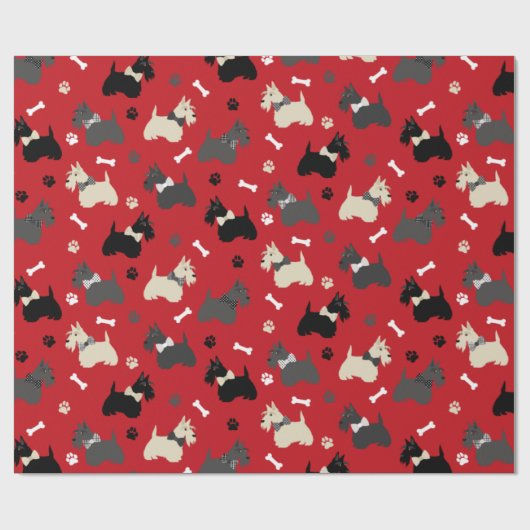 Scottish Terrier Paws and Bones Red Geschenkpapier (Flach)